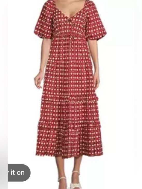 A Loves A Dresses & Skirts - New! A Loves A Tie Waist Red Printed V-Neck Tiered Maxi Dress